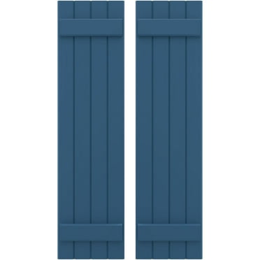 Ekena Millwork 14"W x 57"H Americraft Four Board (2 Batten) Exterior Real Wood Joined Board-n-Batten Shutters (Per Pair), Sojourn Blue