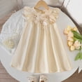 thumbnail image 2 of CAUYDY Toddler Summer Dress 9M 12M 24M Baby Infant Girl Kids Children Flutter Sleeve Casual Floral Sundress Crew Neck for Kids 3T 4T 5T 6T (Sizes 6 Years,H3-Beige), 2 of 7