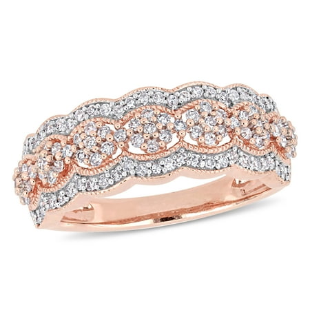 - 1/2 Carat T.W. Diamond 10k Rose Gold Floral Scalloped Ring
