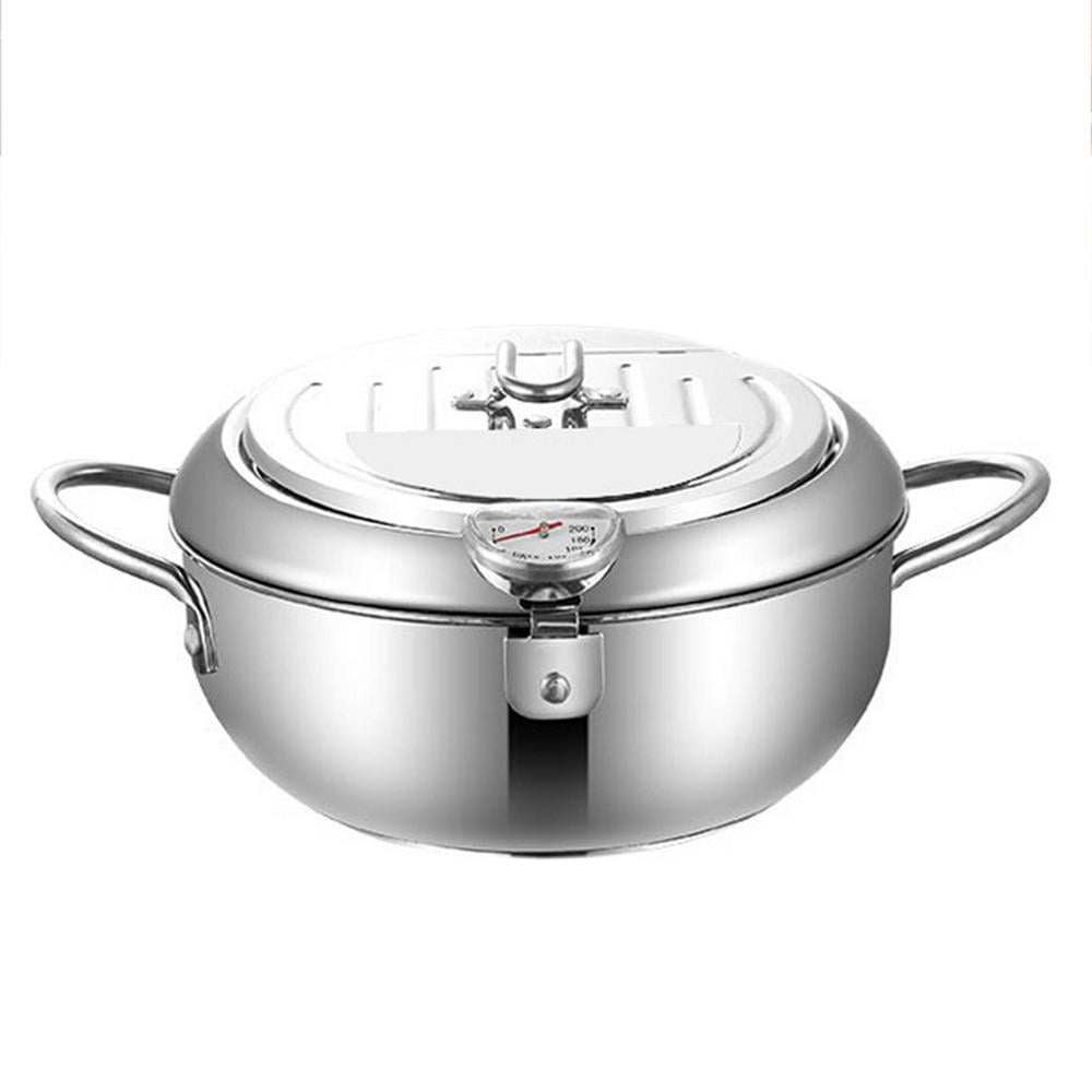 Deep Fryer Pot,Stainless Steel with Temperature Control and Lid Japanese Style Tempura Fryer Pan