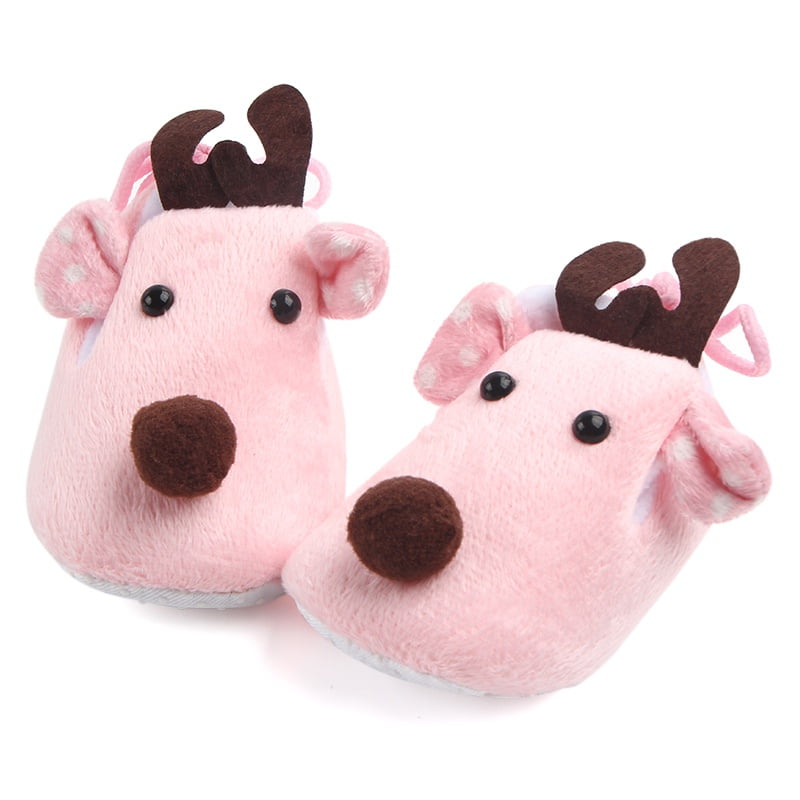 Baby Christmas Moose Deer Cartoon Cute Velvet Warm Shoes, Toddler Infant Soft Sole Baby Girls Boys Prewalker Shoes, Lovely Christmas Deer Super Soft Bottom Sole Baby Shoes Pink