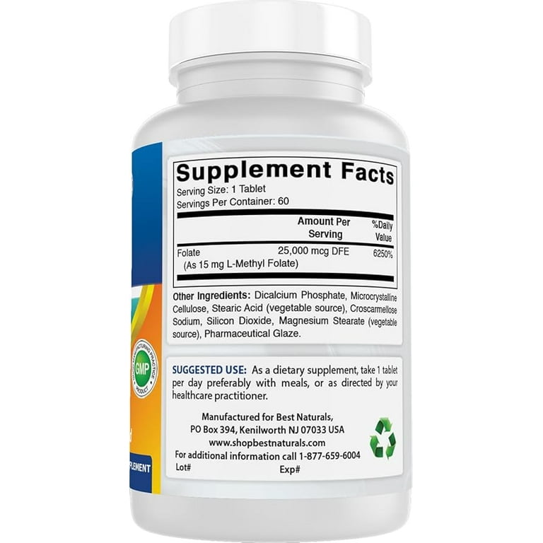 2 pack) Best Naturals Methyl Folate 15000 mcg (15mg) (Most Bio