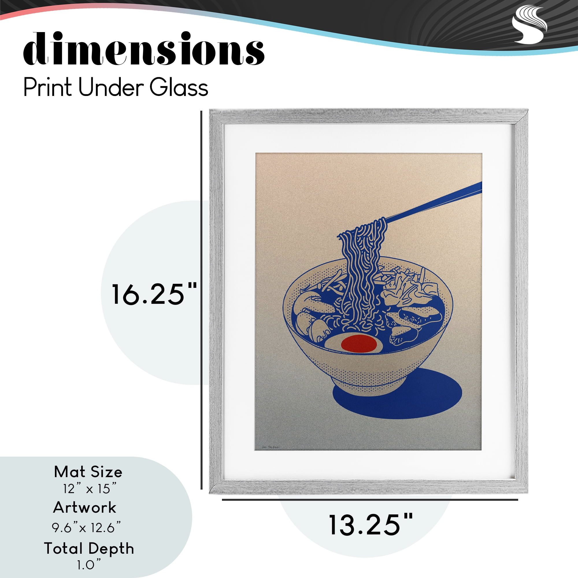 Ramen Noodle Bowl Gradient Gray Framed Print Under Glass, design by Seven Trees Design