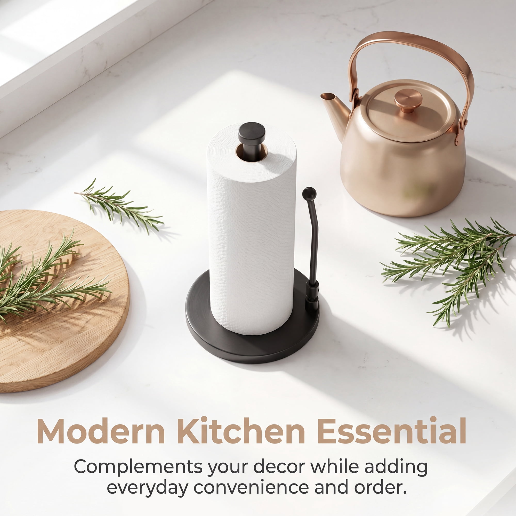 Unique Bargains Paper Towel Holder Countertop Weighted Base Black 12.7x6.7inch
