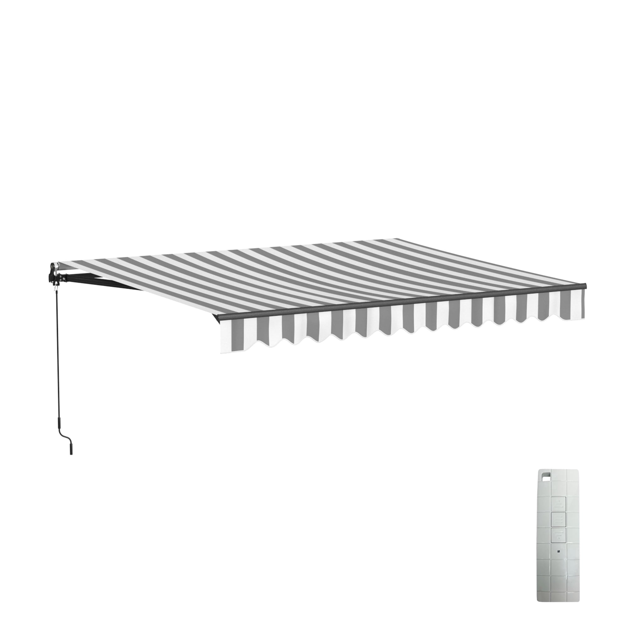 ALEKO 13' x 10' Grey White Stripes Retractable Motorized Patio Awning Sunshade