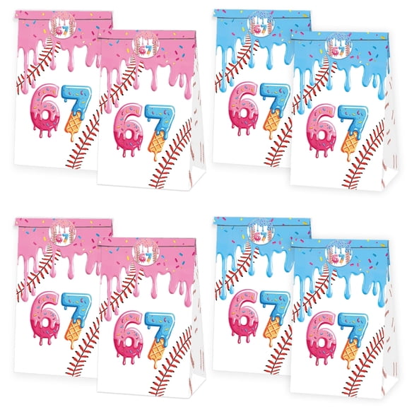12PCS 6 7 Theme Party Favor Bags, Cartoon Paper Candy Bags, Goodie Bags for Six Seven Theme Birthday Party Supplies.