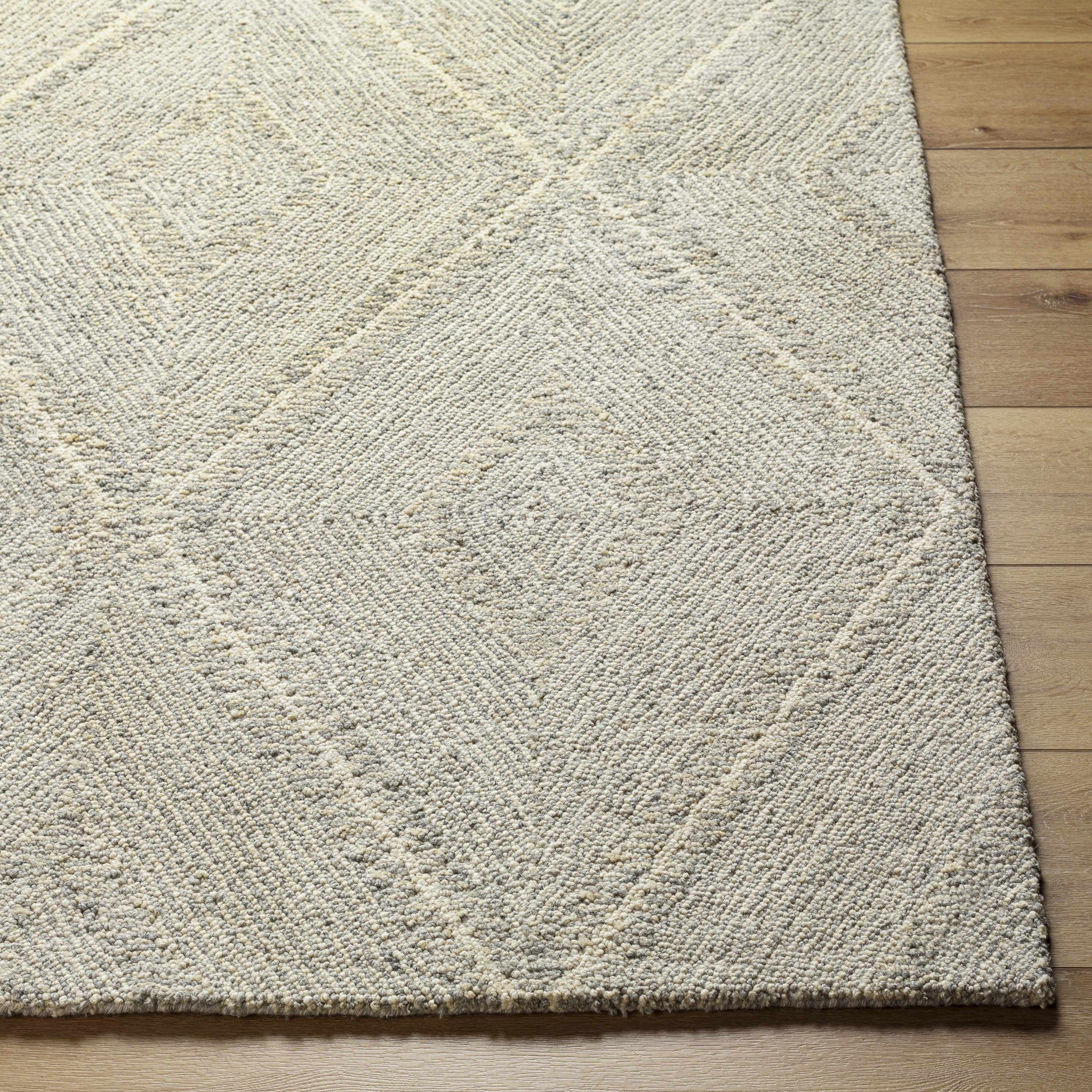 Hauteloom Alick Boho Diamond Hand Tufted Wool Natural Fiber Soft Large Area Rug - Traditional Trellis Carpet for Living Room, Bedroom, Dining Room - Cream, Sage - 8' x 10' (8x10 Area Rug)