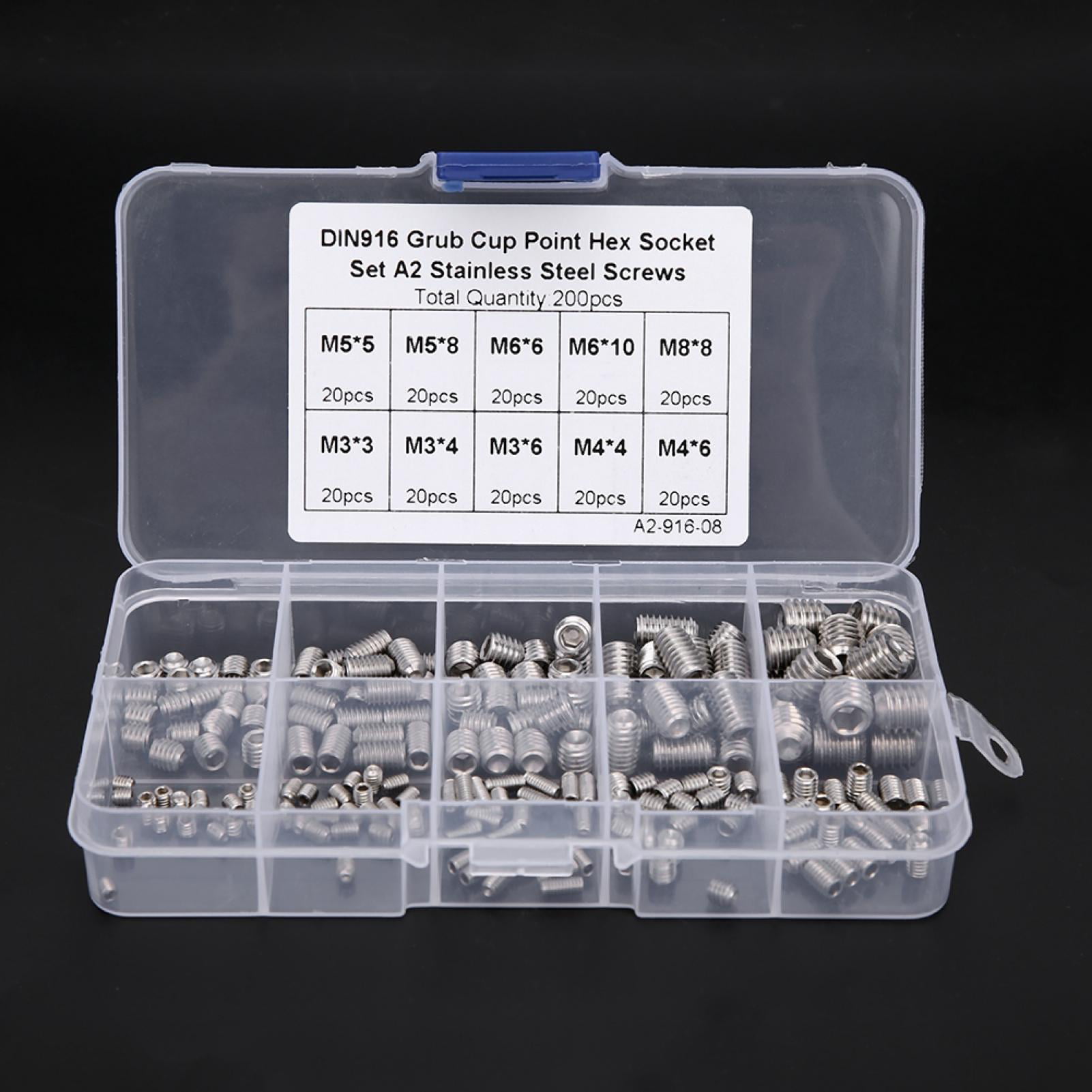 200pcs Grub Screw Cone Point Hex Socket Stainless Steel Grub Screw for Accuracy Instruments M3//M4//M5//M6//M8