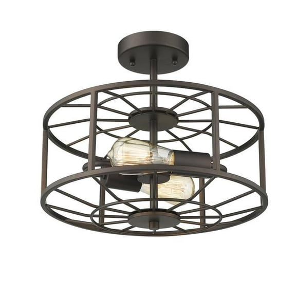 Chloe Lighting CH2D007RB14-SF2 Ironclad Industrial 2 Light Rubbed Bronze Semi-Flush Ceiling Fixture - 14 in.
