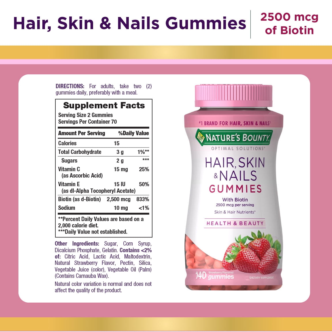 Nature S Bounty Optimal Solutions Hair Skin Nails 140 Gummies