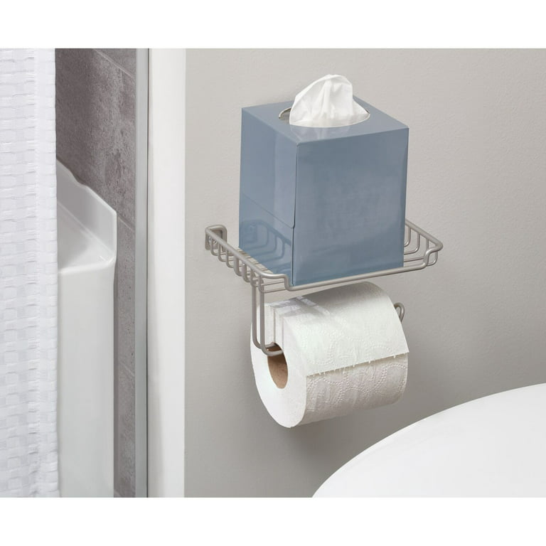 Mainstays Wall Mount Toilet Paper Dispenser with Shelf, 7.2 inch x 5.3 inch x 3.8 inch, Satin, Size: Small