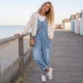 thumbnail image 5 of Dwralegc Loose Denim Jumpsuit for Women Casual Jean Overalls Baggy Cargo Jumpsuit Sleeveless Bib Overalls Pockets Blue 2XL, 5 of 7