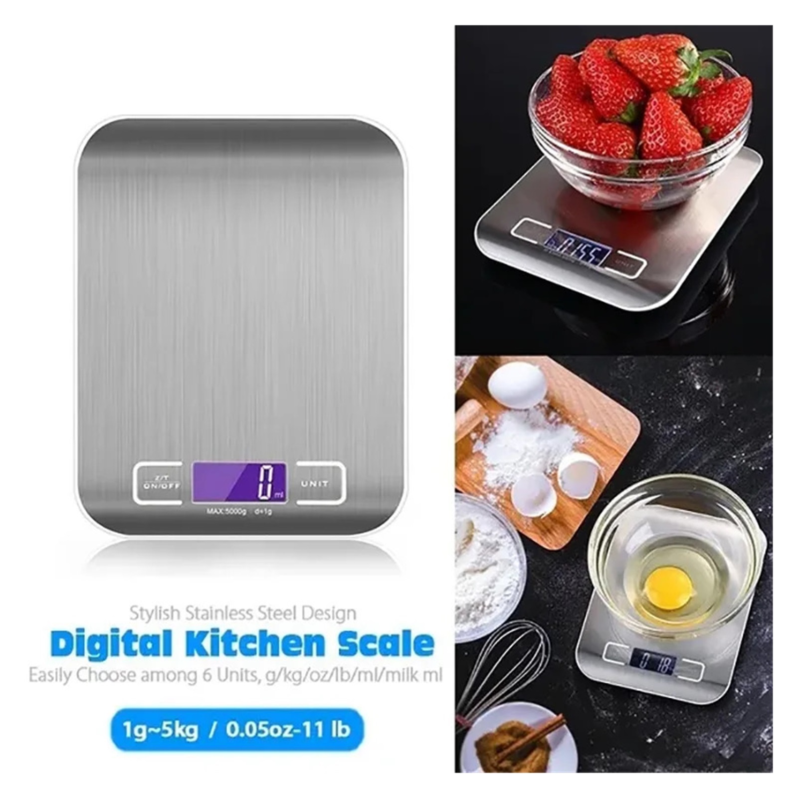 Kitchen Digital Scale Multi-Function Portable Weighing Scale LCD Display USB Charging Electronic