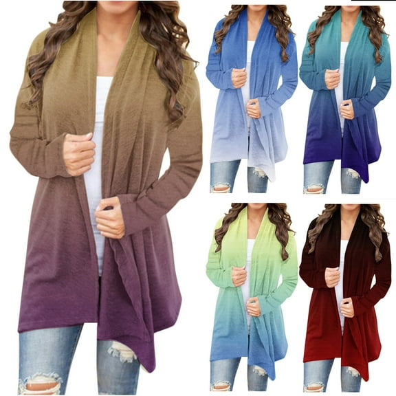 Lovzfmll Cardigan for Women, Color Gradient Print Cardigan, Open Front Long Sleeve Sweater, Fall Clothing