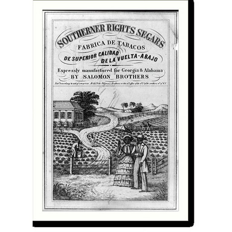 Historic Framed Print Southerner rights segars. Expressly manufactured for Georgia Alabama by Salomon Brothers fabrica de tabacos de superior