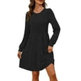 thumbnail image 4 of Tdoqot Womens Cotton Dresses with Pockets- Ruffle Stretch Casual Long Sleeve Midi Dress Spring Dresses Black Size M, 4 of 8