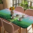 thumbnail image 3 of Pink Flowers Table Cloths for 6 Foot Rectangle Tables, Green Lake Spring Plants Small Boat Patio Waterproof Elastic Fitted Tablecloths, Washable Rectangular Table Cover for Camping, 3 of 8