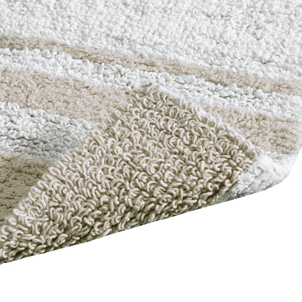 MAYEERTY Medium Pile Cotton Reversible Bathroom Rug, Non-Slip Bath Mat, Taupe, 20"W x 30"L