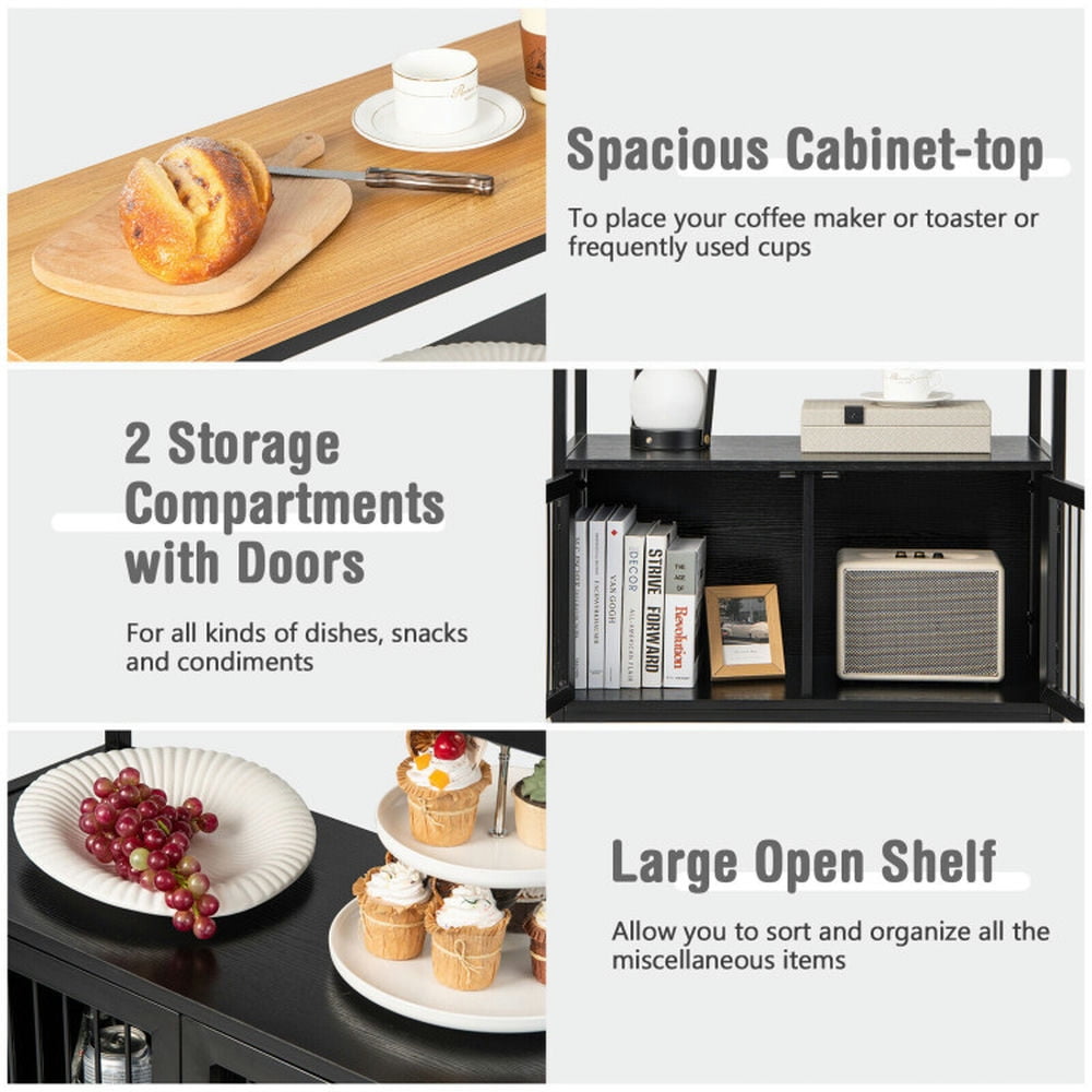 Finihen Kitchen Storage Cabinet, Buffet Sideboard, Kitchen Buffet Cabinet with 2 Doors and Open Shelf, for Dining Room, Kitchen, Living Room, Black Finihen Kitchen Storage Cabinet, Buffet Sideboard, Kitchen Buffet Cabinet with 2 Doors and Open Shelf, for Dining Room, Kitchen, Living Room, Black