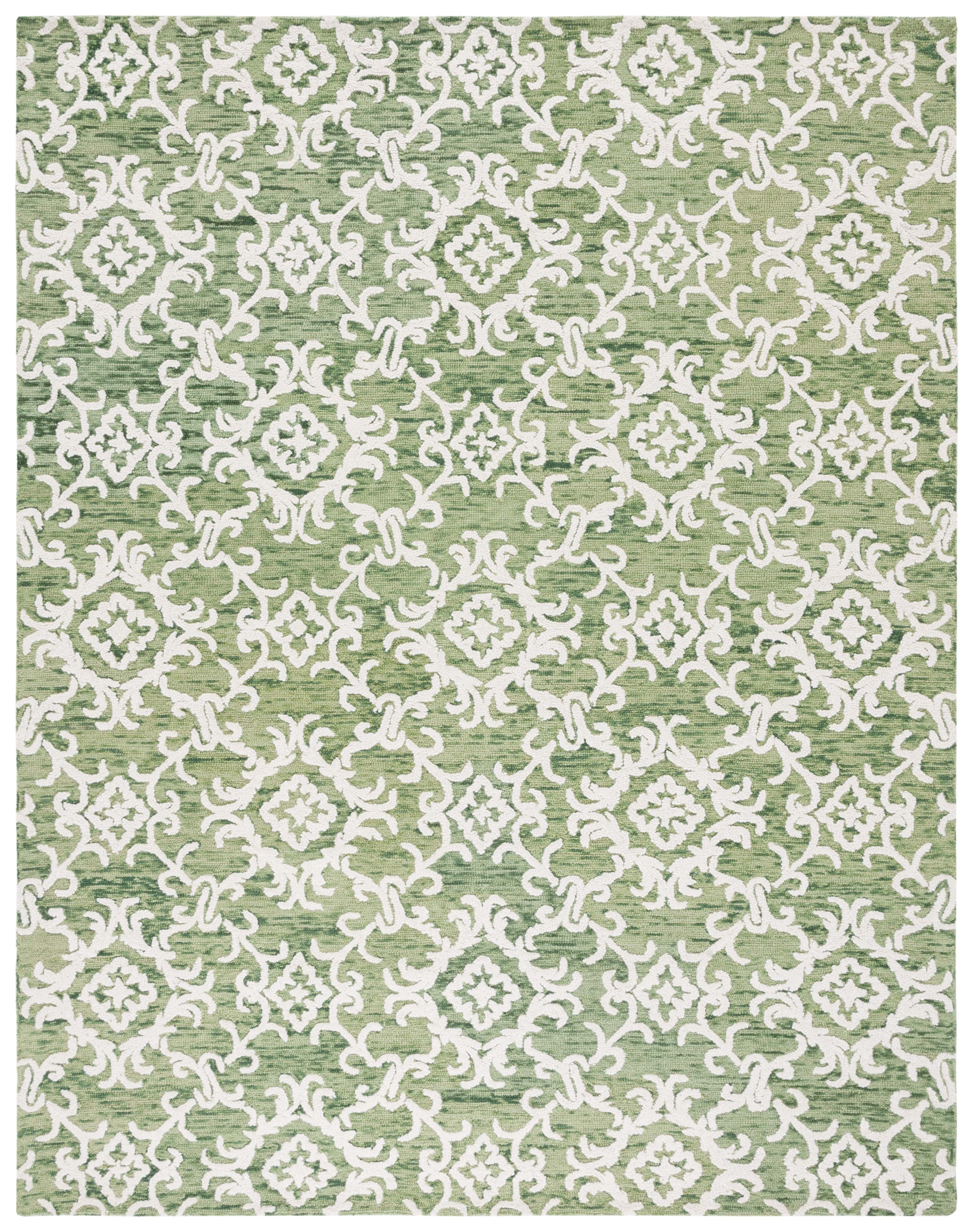 SAFAVIEH Blossom Cletus Geometric Wool Area Rug, Green/Ivory, 10' x 14'