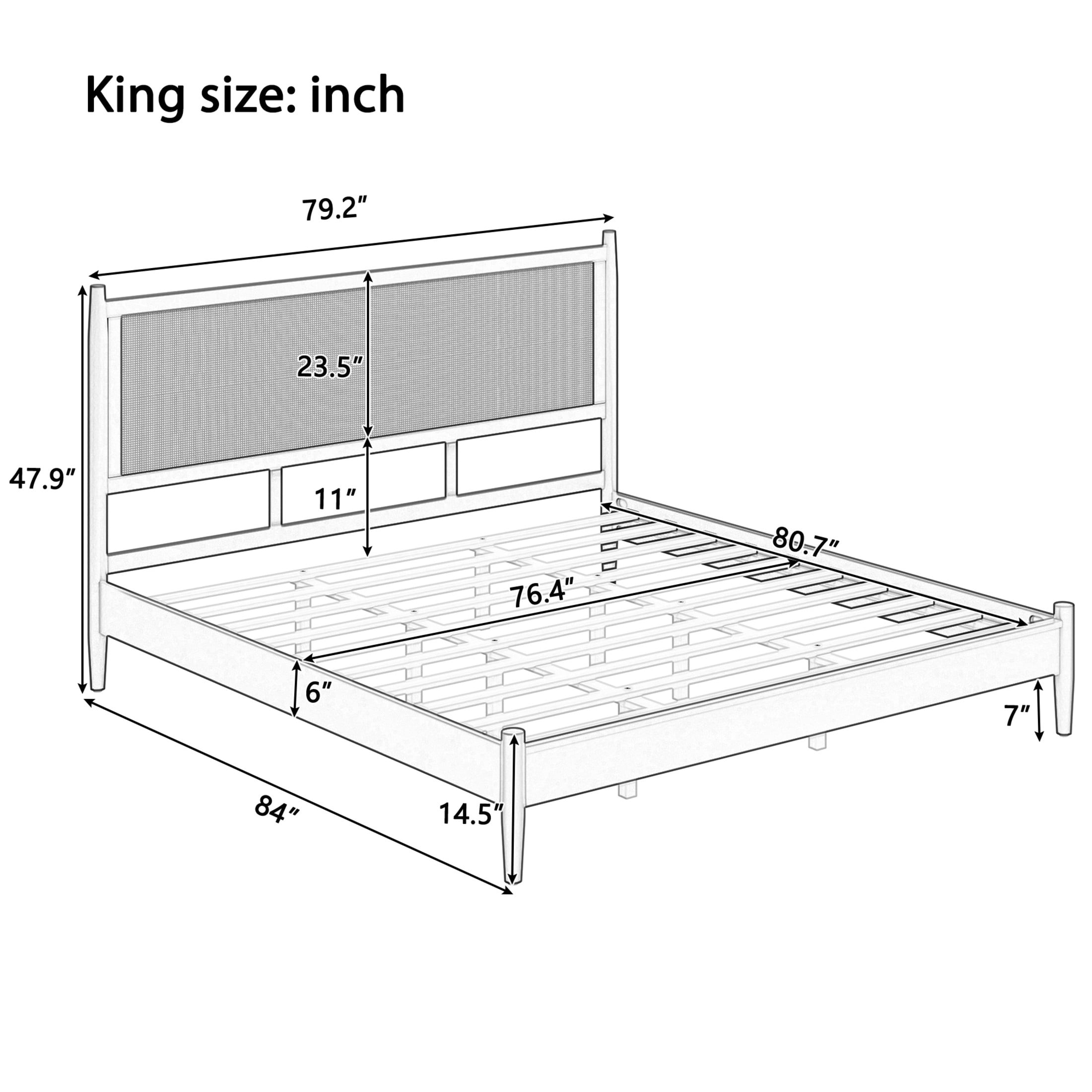 Christopher Knight Home Boho King Platform Bed Frame with Rattan Headboard, Wood Slat Support, Black