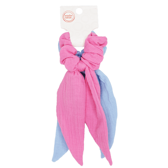 Wonder Nation Girls Twister Scarf Hair Ties, 2-Piece, Pink/Blue