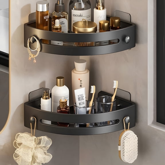 ACDANC 2-Shelf Plastic Corner Mount Shower Caddy,Shower Shelves for Inside Shower,Black,2 Pack