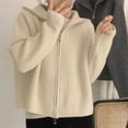 thumbnail image 2 of Korean Vintage Zip-Up Knit Cardigan Women'S Oversized Autumn Winter Lazy Style Collared Sweater Coat Top Casual Loose Fit Outerwear Off White Cardigan Sweaters For Women, 2 of 8