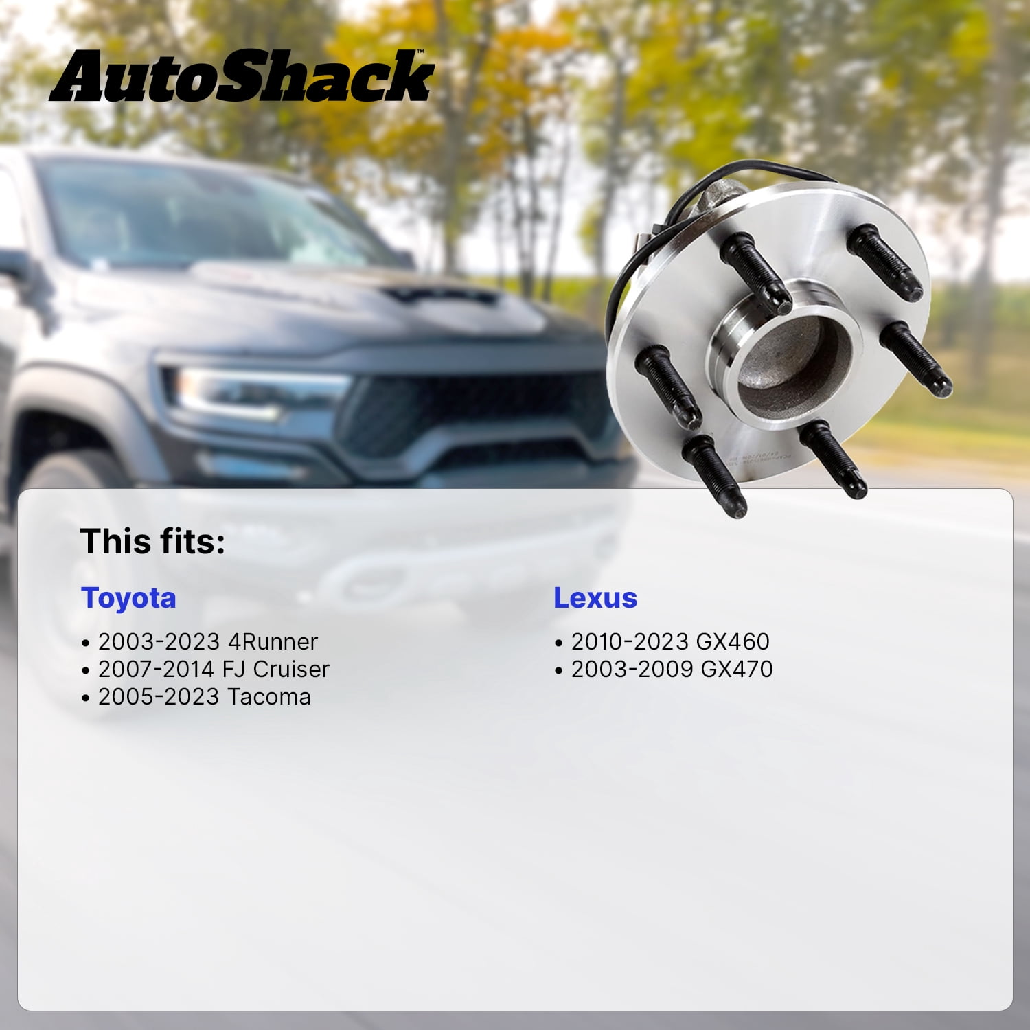 AutoShack Front Wheel Hub Bearing Assemblies - Driver and Passenger Side for Toyota, Tacoma 2005-2023 4Runner 2003-2024, 4WD L4 2.7L V6 3.5L 4.0L V8 4.7L - 6-Lug, With ABS