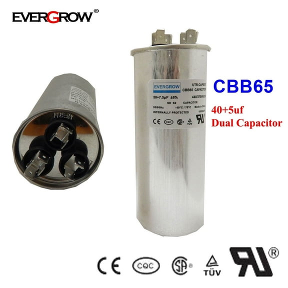 EverGrow TRCFD405 HVAC Round Dual Motor Run Capacitor. 40/5 MFD/UF 440/370 Volts