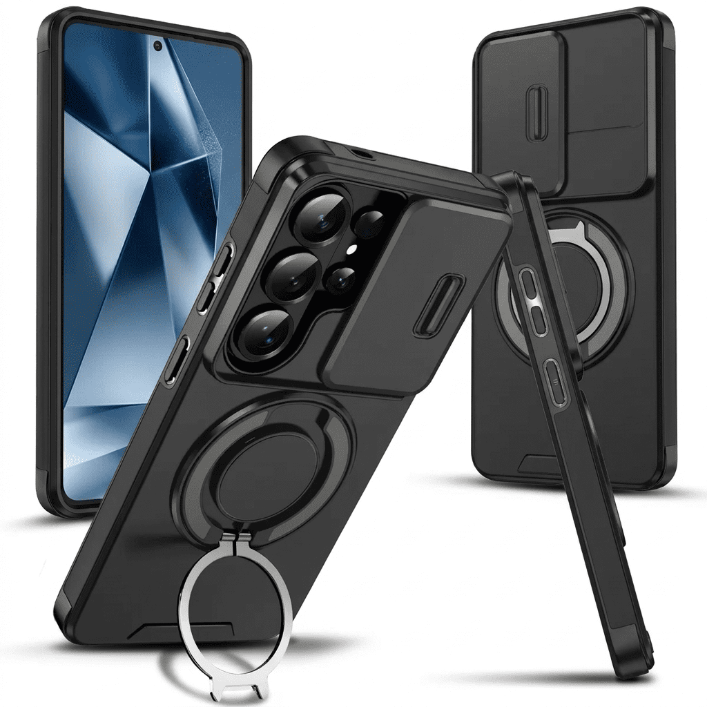 [360° Armor] for Samsung Galaxy S26 Ultra Case (2026), Slide Camera Cover & 360° Ring Stand, Military Grade Drop Protection, Magnetic Car Mount Ready Phone Case f