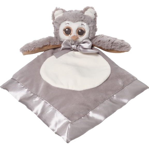 Bearington Lil' Owlie Owl Lovey Baby Security Blanket - 15" Gray Plush Stuffed Animal Blanket with Satin Trim - Soft Owl Lovey for Baby Girl and Boy - Snuggly Girl Gift for Infants and Newborns