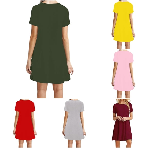 XIAONU Women's Casual Tunic Dress Short Sleeve Loose Shift Everyday Mini Dress