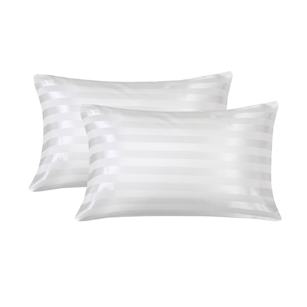 Silky Satin Pillowcases for Hair and Skin, 2Pack Silk Like Striped