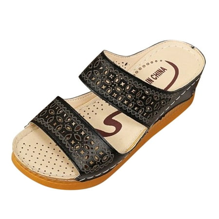 

Womens Shoes Gladiator Toe Slippers with Hollow Slope Shoes