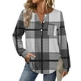 thumbnail image 7 of Stamzod Women Blouses Fashion Plaid Printed V-Neck Button Pullover Top Casual Loose Long Sleeve Shirts for Women Gray B L, 7 of 7