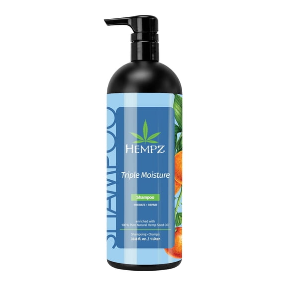 Hempz Triple Moisture Hydrating & Repairing Shampoo with Strengthening Biotin & Protective Shea Butter & Fresh Citrus Scent, 33 fl oz