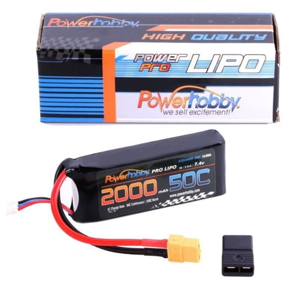 Power Hobby PHB2S200050CXT60APT 2S 7.4V 2000mAh 50C LiPo Battery with XT60 Plug Plus Traxxas