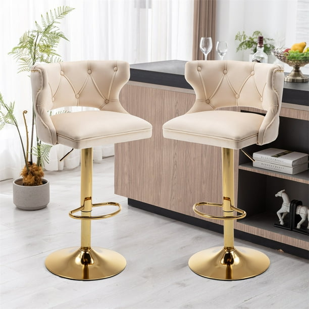 Adjustable Swivel Bar Stools Set of 2, Button Tufted Counter Height Bar