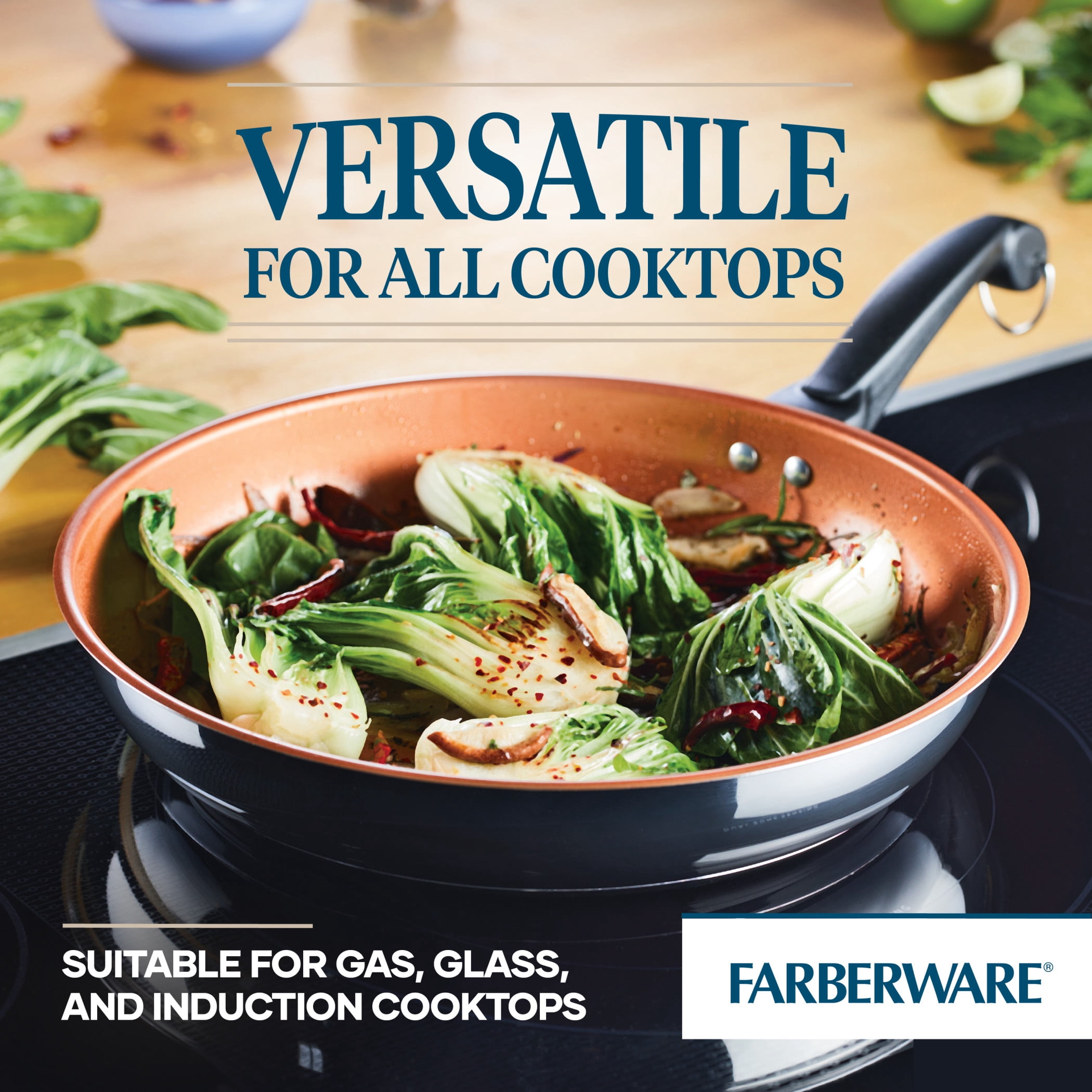 Farberware Classic Traditions 12.5 Inch Ceramic Nonstick Frying Pan, Induction Compatible, Metal Utensil Safe, Dishwasher Safe, Stainless Steel