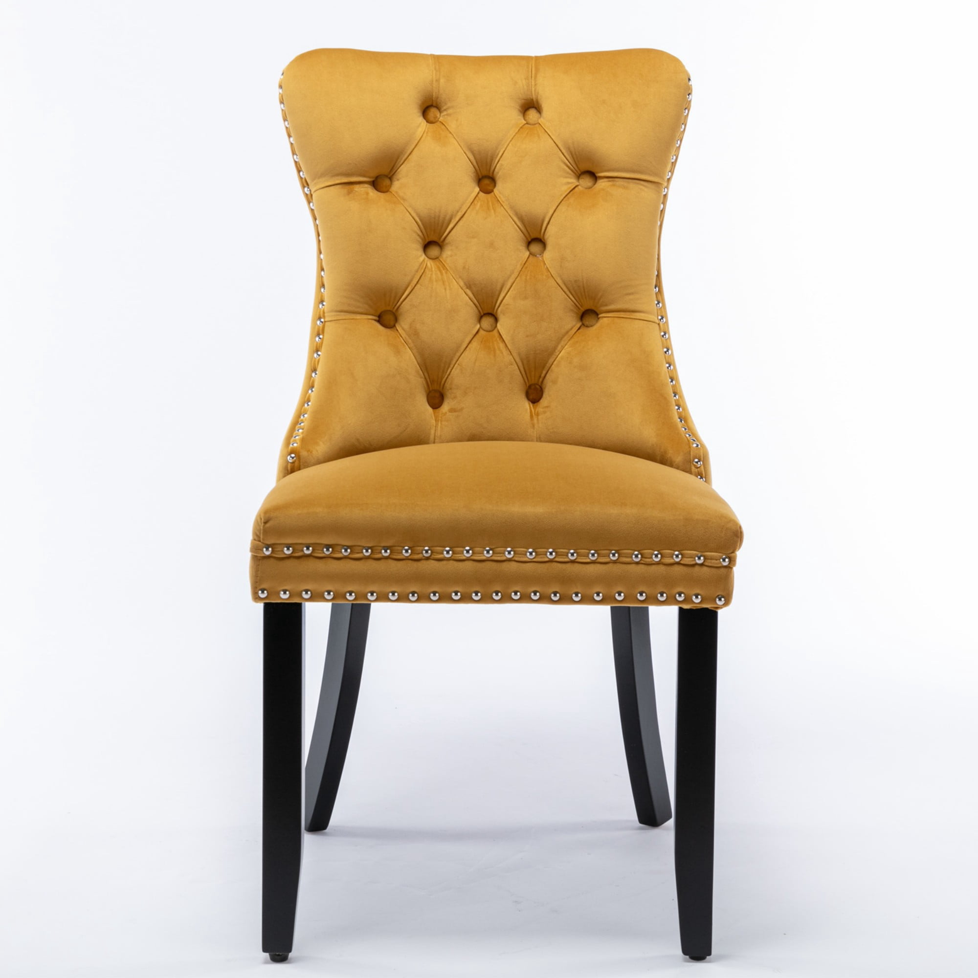 BSHTI 37.5" Velvet Upholstered Contemporary Dining Chairs Set of 2, Tufted Parson Wingback Chair with Nailhead Trim for Kitchen Dining Room(Glod)