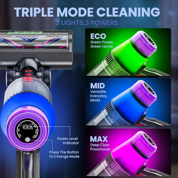 AZ11 Cordless Vacuum Cleaner - 500W/45Kpa, 3 Ambient Colors, 60 Minutes Max Runtime