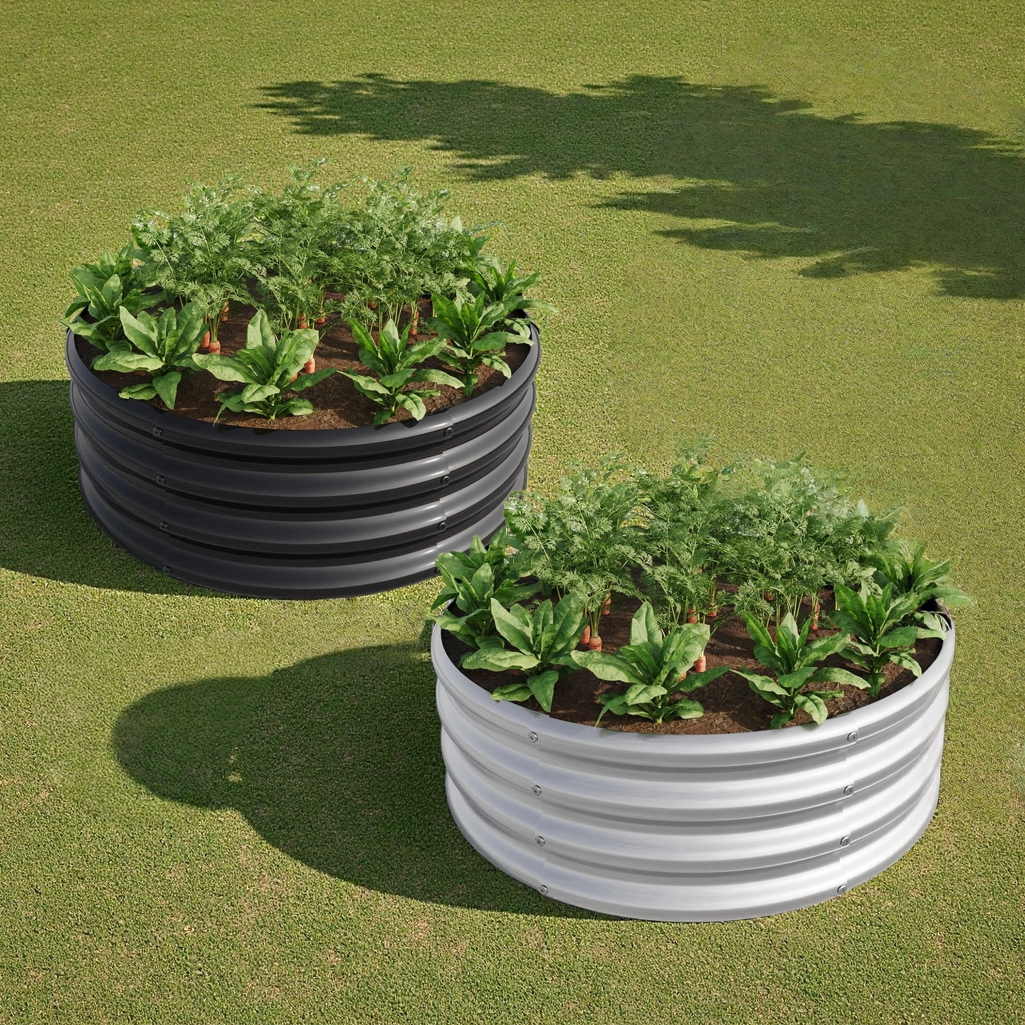 AsterOutdoor Tall Round Raised Garden Bed Planter Box Galvanized Metal 11.4 in Height / 110 Gallon Capacity, 2 pcs