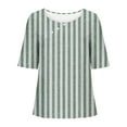 thumbnail image 4 of Royisotas Green Women's Plus Size Tops Summer Casual Short Sleeve Shirts Striped Crew Neck Button Tshirt Women, 4 of 5