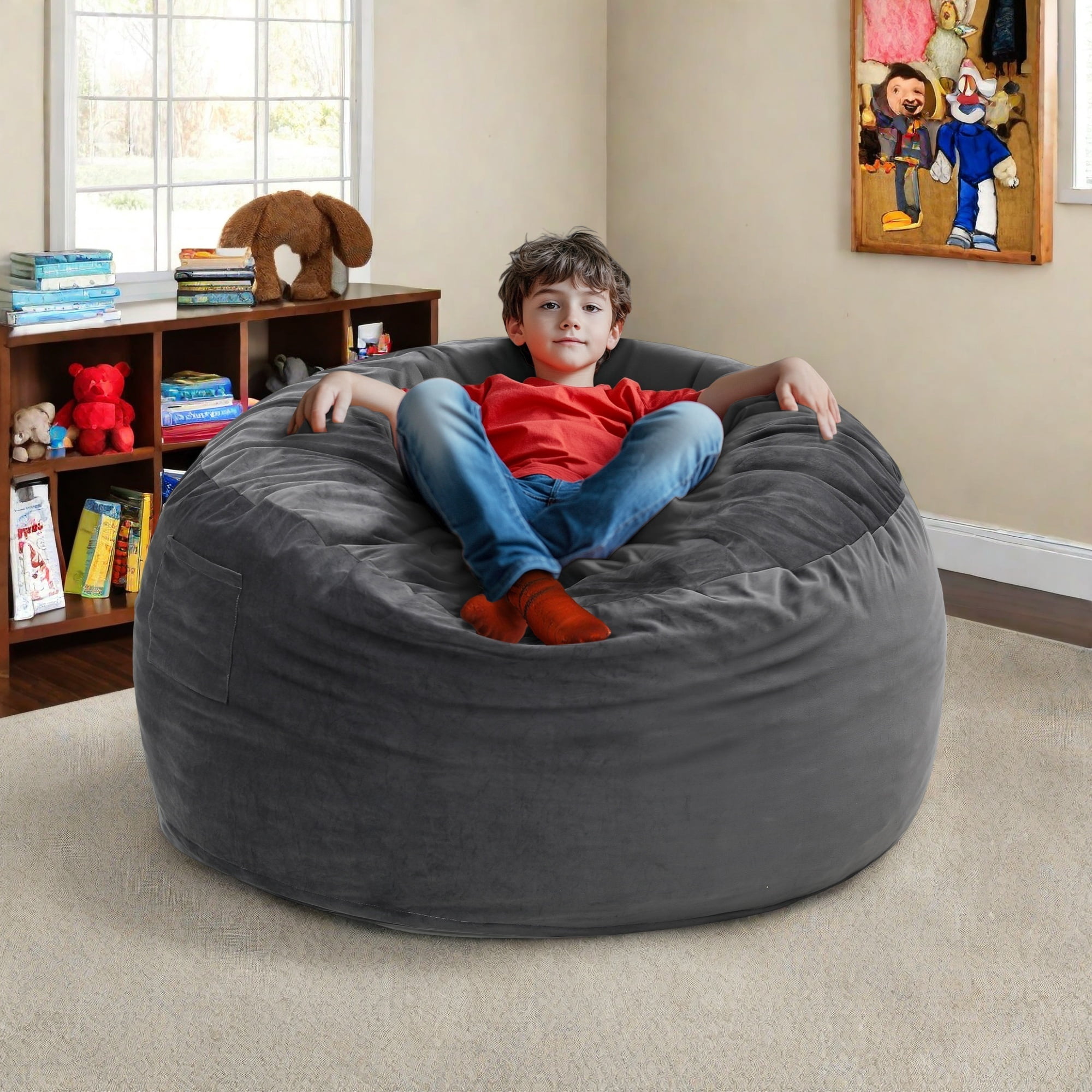 TUAREX 3.5FT Memory Foam Bean Bag Chair, with Removable Cover, Comfy Bean Bag Chairs for Adults, Kids, for Living Room, Bedroom, Dark Gray