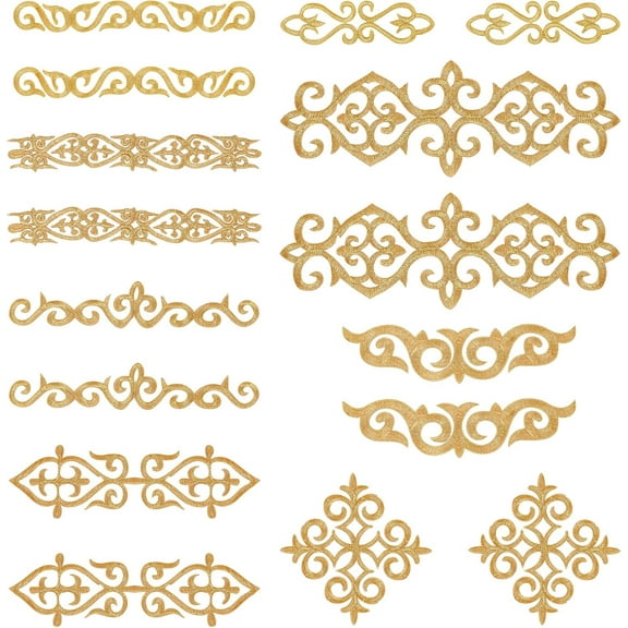 16 Pcs Gold Flower Embroidery Patch Iron on Patches Sew on Patches Golden Floral Appliques for Wedding Dress Decoration Repair Clothing Backpacks Jeans Caps DIY