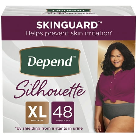 Depend Silhouette Adult Incontinence Underwear for Women  XL  Black  48Ct