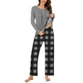 thumbnail image 7 of fheaev Fall Pajama Sets For Women 2 Piece Set Sleepwear Long Sleeve Round Neck Up Soft Set Pleated Blouse Tops Comfy Pjs Pants With Pockets Nightwear, 7 of 7