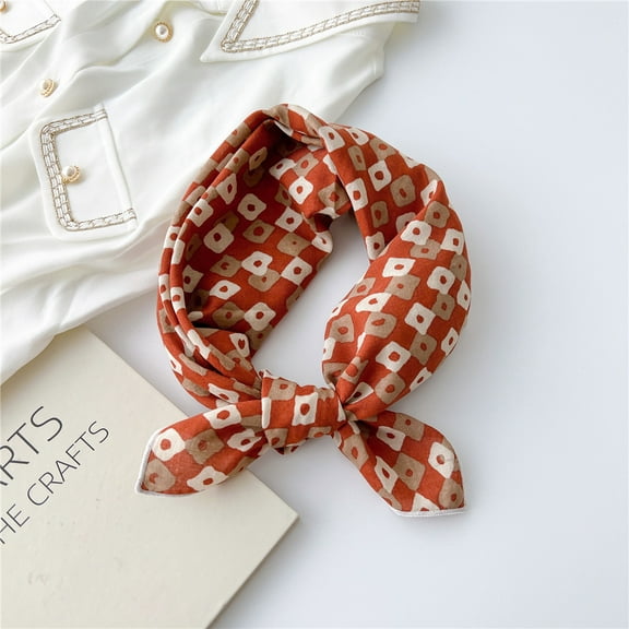 ERDOUY elegant and personalized scarf, cotton and linen small square scarf, fresh and floral temperament in spring and summer, small scarf with headband, scarf (red)