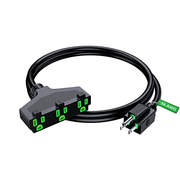 Extension Cord 1.5 Feet, SJTW Extension Cord with Multiple Outlets, 14 Gauge (Black) ETL Listed